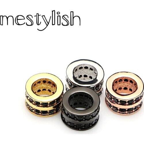 Mestylish Fashion Roundel Double Row Micro CZ Pave Cubic Zircon Beads Fit Bracelets Jewelry Making Spacer Beads