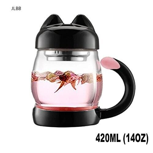 Cute Cartoon Glass Tea Cup With A Lid & Strainer Portable Cute Cat Tail Heat Resistant Mugs With A Coasters Halloween gifts