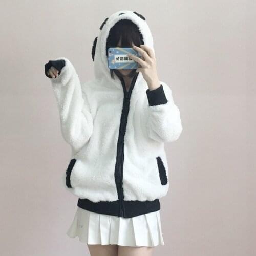Kawaii Panda Ear Plush Hoodies Women New Fashion Long Sleeve Loose Sweatshirts 2021 Spring Autumn Y2k Indie Cute Vintage Hoodies