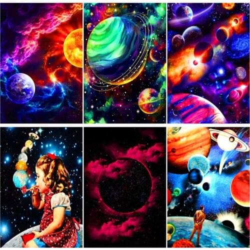 Round full diamond 5D landscape diamond painting color planet diamond embroidery kit home decoration gift 30*40