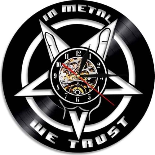 1Piece In Metal We Trust Music Quote Wall Clock Heavy Metal Vinyl Record Wall Clock Music Fan Rock Band Original Clock