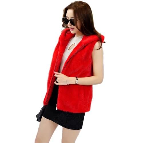Natural Real Mink hooded vest mink fur coat long hooded ouwear