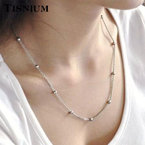 3mm Stainless Steel Elegant Necklace Ladies Round Bead Chain Attractive Girl Jewelry Accessories Holiday Gift Wholesale