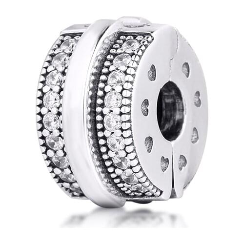Authentic 925 Sterling Silver Sparkling Pave Lines Clip Charms Fits Original Pandora Bracelet Beads for Jewelry Making Kralen