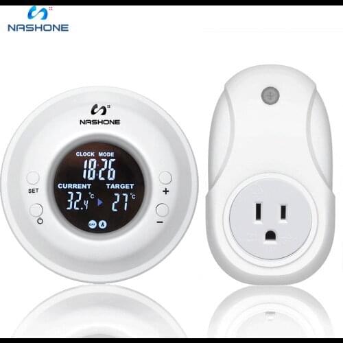 Nashone Remote Control with Thermometer Wireless Thermostat Plug EU Temperature Sensor 220v Temperature Controller Thermostat