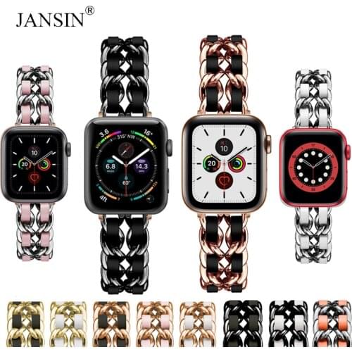 Bracelet Link Chain Strap For Apple Watch band 42mm 38mm Correa Metal With Leather For Apple watch band 44mm 40mm Strap SE 6 5 4