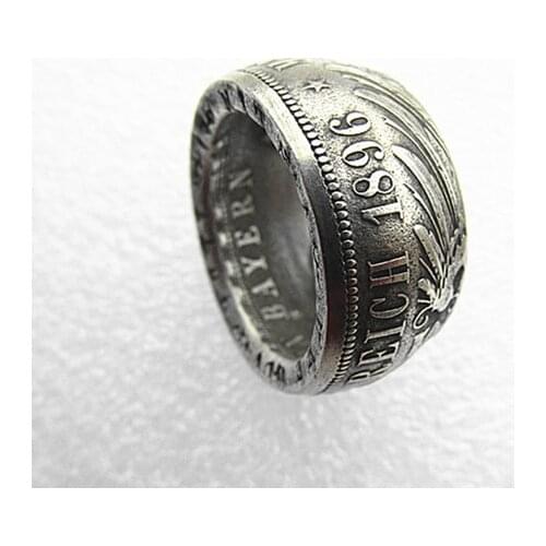 Germany Silver Coin Ring 5 MARK Bavaria 1896 Silver Plated Handmade In Sizes 8-16