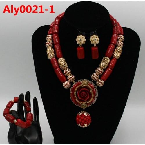 Fabulous African Wedding Jewelry Sets Nigerian Red Coral Beads Bridal Jewelry Set Bride Gift Jewelry Set Free Shipping Aly0021-1