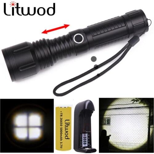 Super bright XHP70 Led Flashlight Torch Aluminum Zoomable Waterproof IPX6 Power 18650 or 26650 Battery Flash Light Bulbs 20W