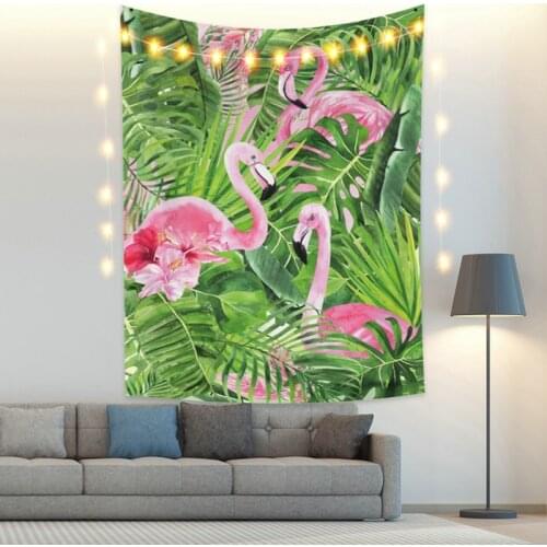 Tropical Tapestry Flamingo and Flowers Vintage Exotic Summer Plant Nature Frame for Bedroom Photography Wall Decor
