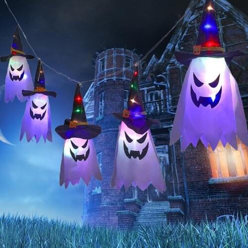 5PCS Halloween Decoration Witch Hat LED Lights Halloween Witch Hat For Kids Party Decor Supplies Outdoor Tree Hanging Ornament