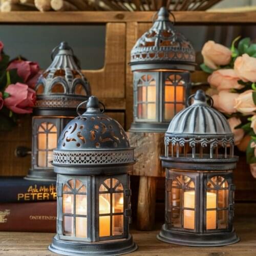 Vintage Metal Candle Holders Nordic Style Windproof Wrought Iron Hollow Tealight Candle Holders Kaarsenhouder Home Decor DB60ZT