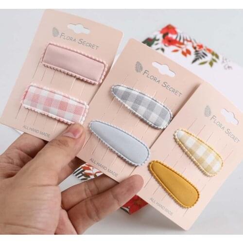 1 Pair Korean New Simple Plaid Fabric Childrens BB Clip Barrette Girl Princess Fashion Colorful Hairpins Headwear