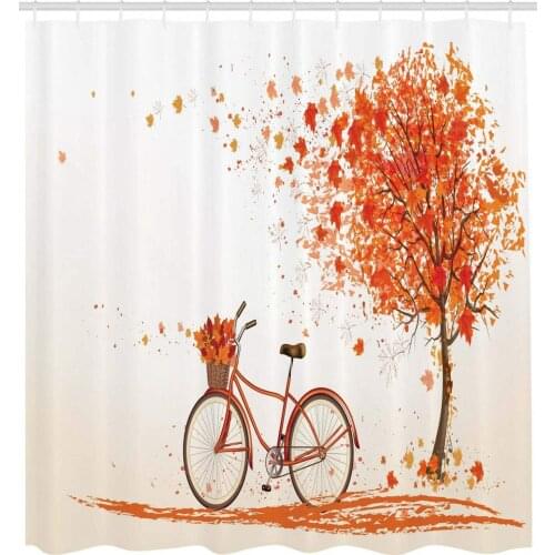 Bicycle Shower Curtain Orange Autumn Tree Print for Bathroom shower curtain durable fabric accessories creative with 12 hooks