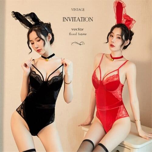 2021 Sexy High-quality Bunny Girl Lingerie Set Cosplay Party Clubwear Lace Bodysuit Rabbit Ears Tail Exotic Bandage Underwear