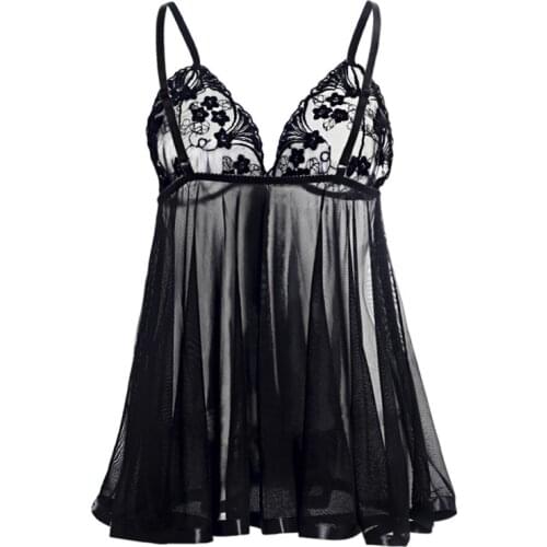 2020 Women Christmas Night Sexy Sleep Dress Lingerie Mini Dress Plus Lace Gown Deep V G-String See Sleepwear Large Size S-6XL