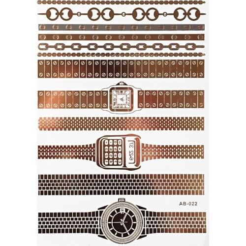 1PC Flash Metallic Waterproof Tattoo Gold Silver Women Fashion Henna AB022 Watch decoration Design Temporary Tattoo Stick Paster