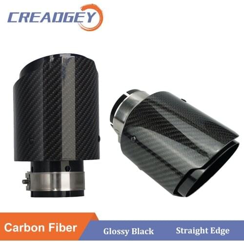 1PCS Glossy Black Muffler for AK Universal Tail Pipes Car Styling Modification Exhaust System 3k Carbon Stainless Steel End Tips