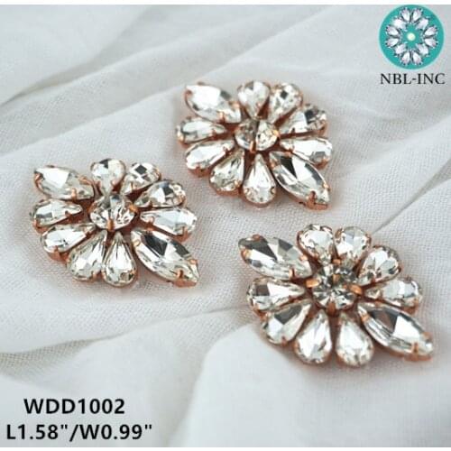 100PCS) Small flower shape crystal rhinestone applique rose gold beaded patch accessories for dress shoes WDD1002