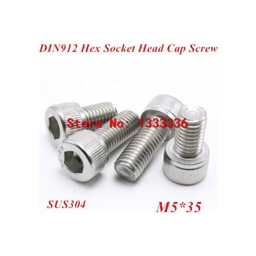 100pcs M5*35 Hex socket head cap screw, DIN912 304 stainless steel Hexagon Allen cylinder bolt, cup screws