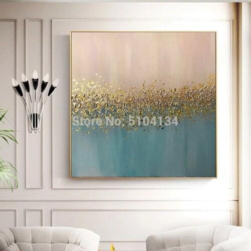 100% Handmade Thick Textured Gold Foil Oil Painting Abstract Canvas Painting for Home Decor Living Room No frame