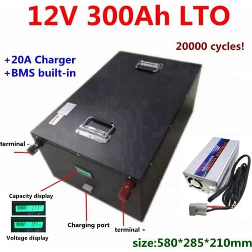 20000 cycles LTO 12V 300Ah Lithium Titanate Battery Pack 2.4v battery for Forklift Tricycle Solar system caravans+20A Charger