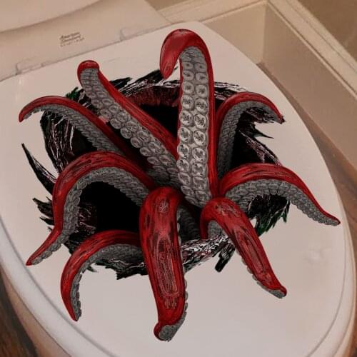 3D Octopus Wall Stickers Broken Wall Halloween Decoration Creative Toilet Waterproof Decal Room Decor Animal Wall Paper