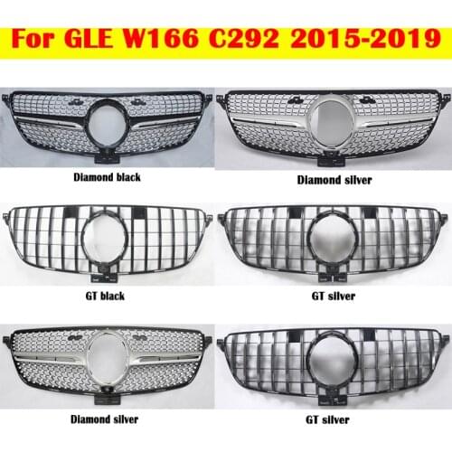 Car Grid Diamond GT Style For Mercedes-Benz GLE X166 W166 GLE-coupe C292 W292 ABS Vertical bar Middle Grille Bumper 2015-2019