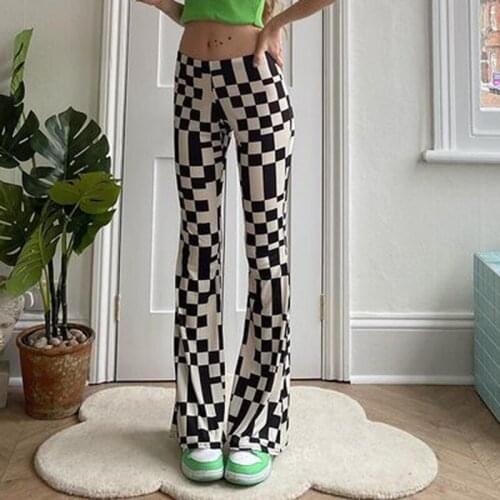 Black White Plaid Y2k Sweatpants High Waisted Classic Pants For Women 2021 New Fashion Aesthetic Trousers Female Capri Bottom