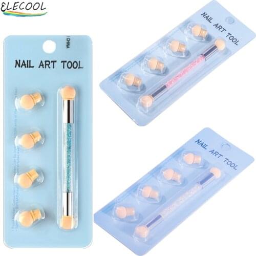 ELECOOL Double-ended Nail Art Painting Tool Gradient Shading Pen Dotting Brush Sponge Head Rhinestone Handle Nails Art Brush Kit