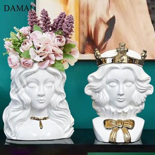 European King&Queen Vase Creativity Resin Embellishment Desk Decorative Flowers Vases Candy Snacks Display Jars Home Decoration