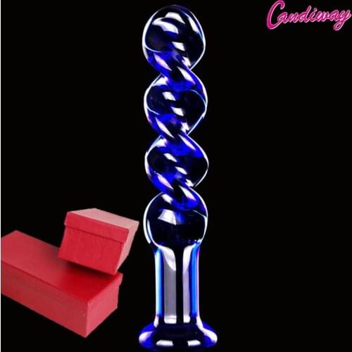 Adult Games Blue Glass Dildo Anal Plug Butt Stopper Insert Massage Wand Crystal Penis female Sex Toys Strong Power Products Box