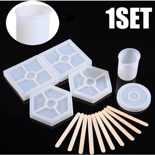 16Pcs/set DIY Resin Casting Mold Round Square Hexagon Coaster Molds Silicone Resin Epoxy Casting Clay Molds Handcrafts Tool