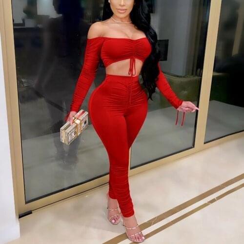 Hirigin Two Piece Set Off The Shoulder Long Sleeve Crop Top and Stacked Leggings Club Outfits for Women Matching Sets