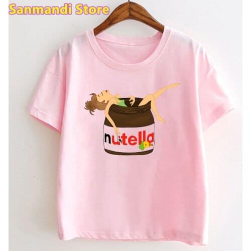 Kawaii Kids Clothes Nutella Graphic Print Pink Tshirt Girls/Boys Harajuku Shirt Summer Tops Tee Shirt Tumblr Children Clothing