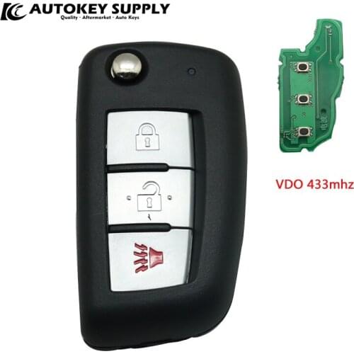 AUTOKEY SUPPLY factory direct sales.car styling for Nissan 3 buttons remote flip key VDO 433mhz car key With battery AKNIC335