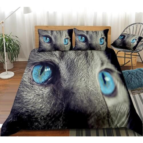 Cat Bedding Set Cute Animals Duvet Cover Set Beautiful Cat Blue Eye Bedspread Home Textile Microfiber Cat Lover