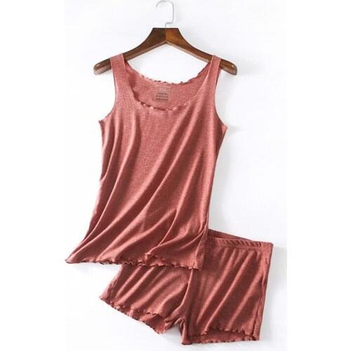 Two Piece Sets Red Women Home Clothes Sleeveless Vest Shorts Suit 2 Piece Set Elastic Ruched Homewear Multicolor Ladies Outfits