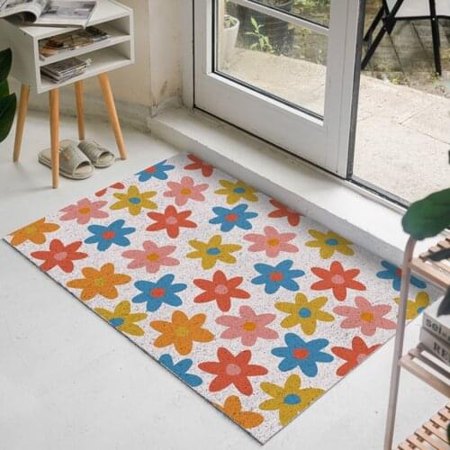 Modern Flower Pattern Home Doormat Kitchen Bath Hallway Living Room Carpet PVC Silk Loop Anti-slip Mat Custom Entrance Door Mat