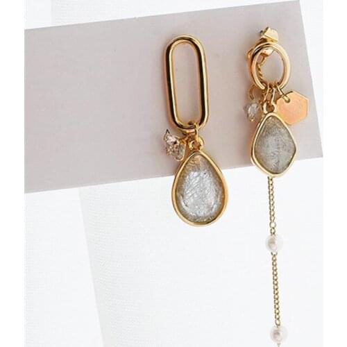 Fashion Asymmetry pearl stud earring female geometric resin long tassel earrings Popular zircon crystal stud earrings for women