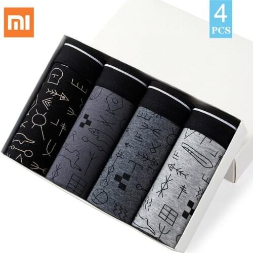 4PCS/Lot Xiaomi Mijia Man Boxer Print Shorts Underpants Male Panties Men Boxer Underwear Cotton Breathable Soft Mid Waist Briefs