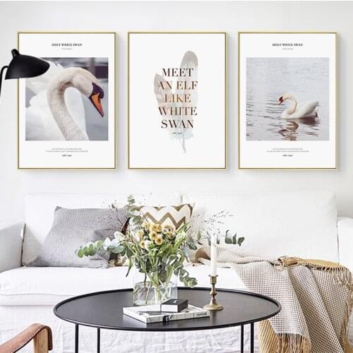Nordic Decoration White Swan Wall Art Canvas Painting Animal Quotes Posters and Prints Wall Pictures for Living Room Home Decor