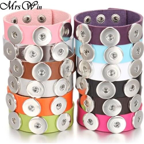 New Snap Jewelry Punk Mens 18mm Leather Snap Bracelet Three Buttons Snap Button Bracelet Bangle Wide Wrap Bracelets