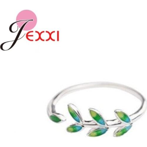 New Arrival Women Girls Plant Open Rings 925 Sterling Silver Green Leaves Finger Rings For Wedding Engagement Party