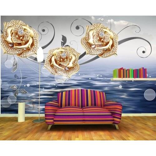 Fantasy Golden Diamond Jewelry Flower 3d wallpaper papel de parede,living room sofa tv wall bedroom wall papers home decor