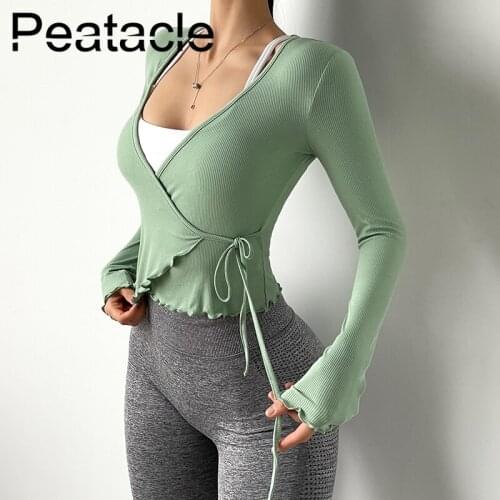 Peatacle Yoga Clothes Women Long Sleeve Quick Dry Sports T-shirts Running Fitness Gym Top Workout Shirt