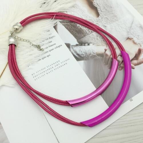 Elegant Rose Red Copper Tube Collar Necklace Multi layer Rope Chocker For Women Collier Accessories Chain Jewelry Mrs win