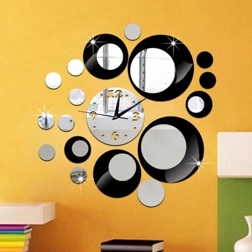 Total Art Modern Luxury DIY Removable3D Acrylic Crystal Mirror Wall Clock Watch Wall Sticker Living Room Bedroom Decor