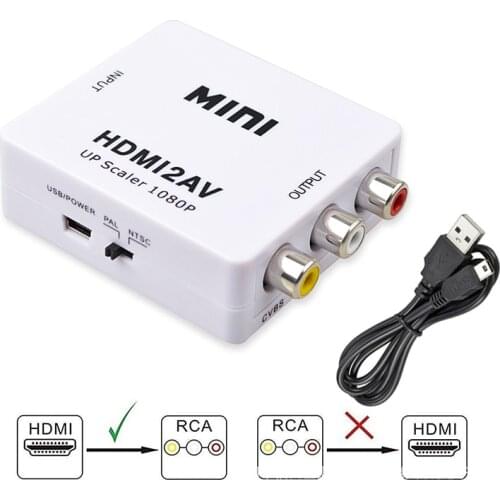 HDMI-compatible to RCA Converter AV/CVBS L/R Audio Video Set Top Box Up Scaler 1080P MINI HD2AV Support NTSC PAL Output HD To AV