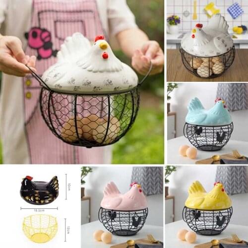 Cute Ceramic Chicken Egg Basket Organizer Storage Fruit Container Box Ceramic Wicker Baskets Decorative Home Kitchen Egg Basket